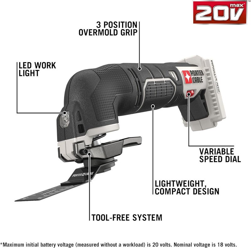 PORTER CABLE 20V MAX* Oscillating Tool with 11-Piece Accessories, Tool Only (PCC710B) - Image 5
